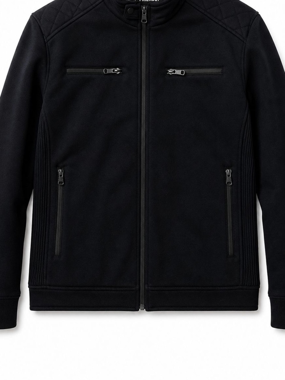 Primo Emporio Men's Black Quilted-Detail Zip Front Jacket
